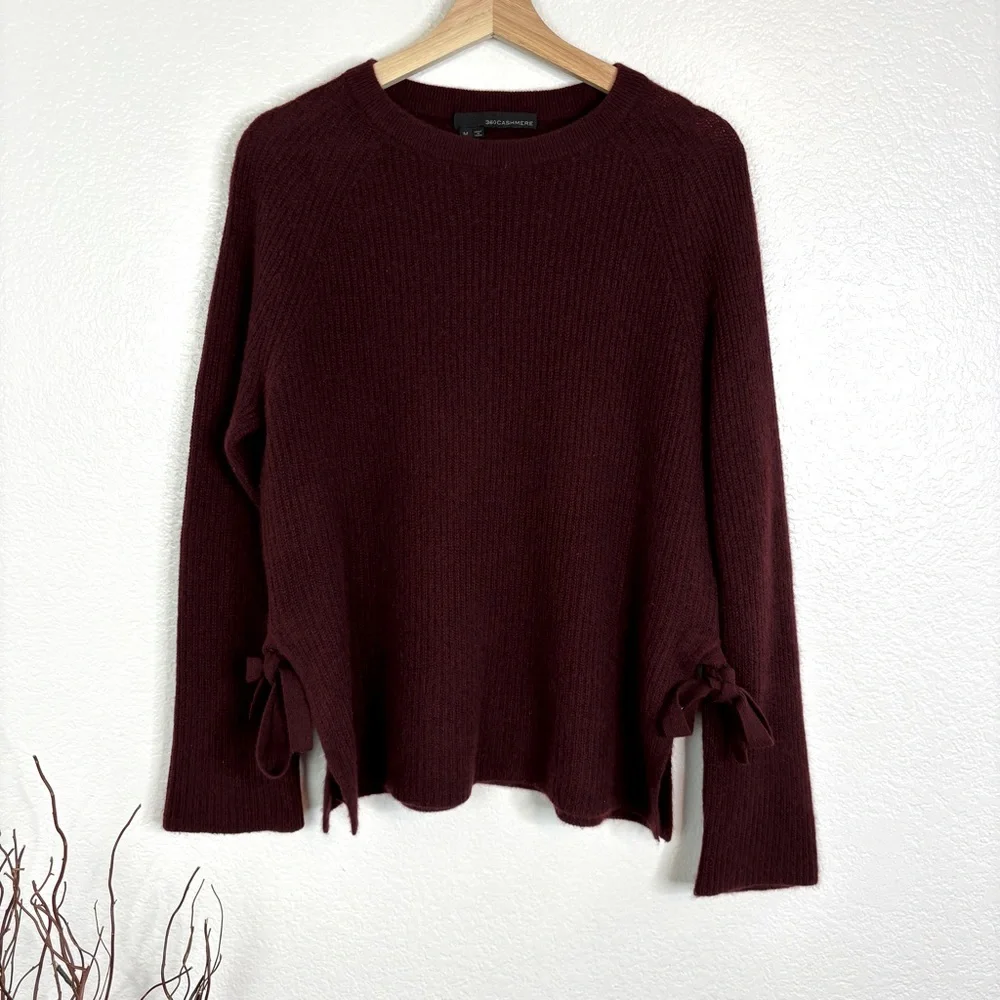 360 CASHMERE Wine Ribbed Pullover Sweater - M - Picture 3 of 4